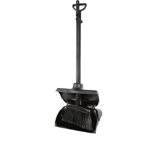 Stoffer en Blik met lange steel 108cm - Zwart - Professioneel met wielen - Lange Steel