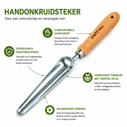 Handonkruidsteker verzinkt staal van Synx Tools geschikt voor onkruid verwijderen in borders en moestuinen