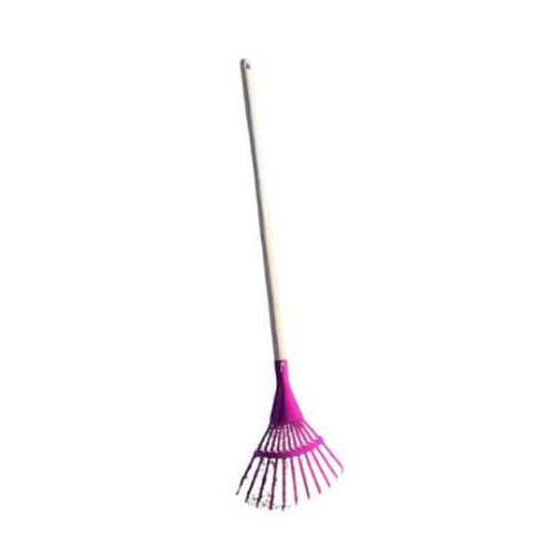 Lichte en stevige kinderbladhark met FSC-houten steel van 75 cm.