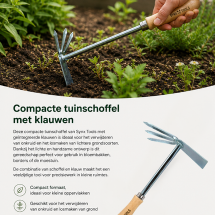Handcultivator met houten handvat voor tuinonderhoud