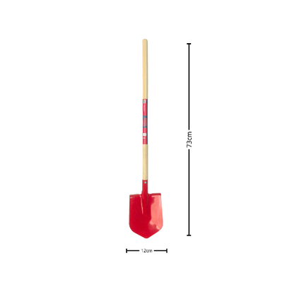 Rode kinderschop met afmetingen 73cm x 12cm
