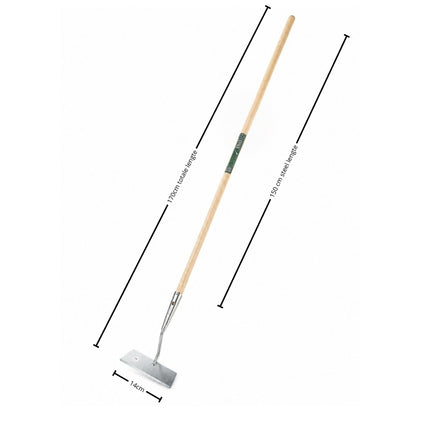 Synx Tools tuinschoffel 14 cm met houten steel en verzinkt stalen blad voor efficiënt onkruid verwijderen en bodembewerking.