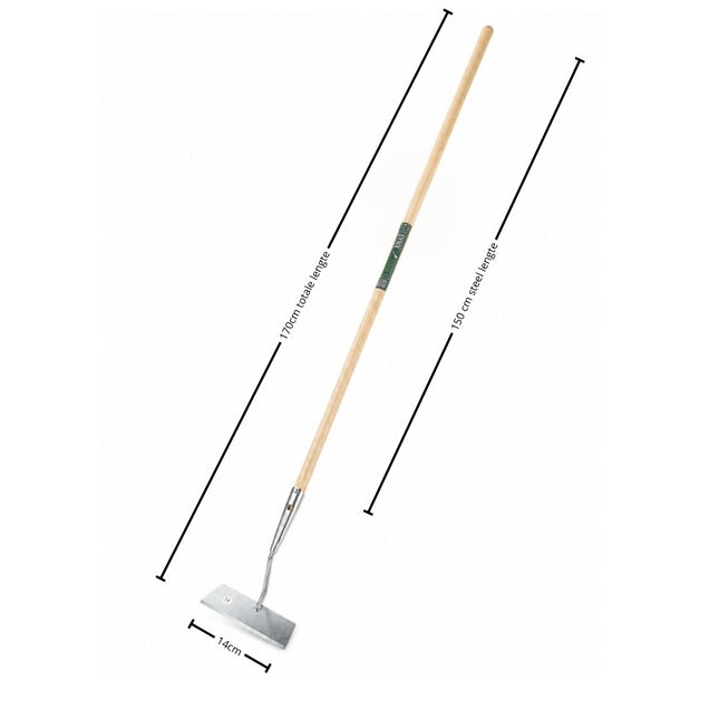 Synx Tools tuinschoffel 14 cm met houten steel en verzinkt stalen blad voor efficiënt onkruid verwijderen en bodembewerking.