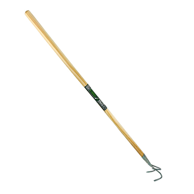 Synx Tools tuinkrabber met 3 tanden en houten steel 124 cm voor het losmaken en beluchten van de grond.