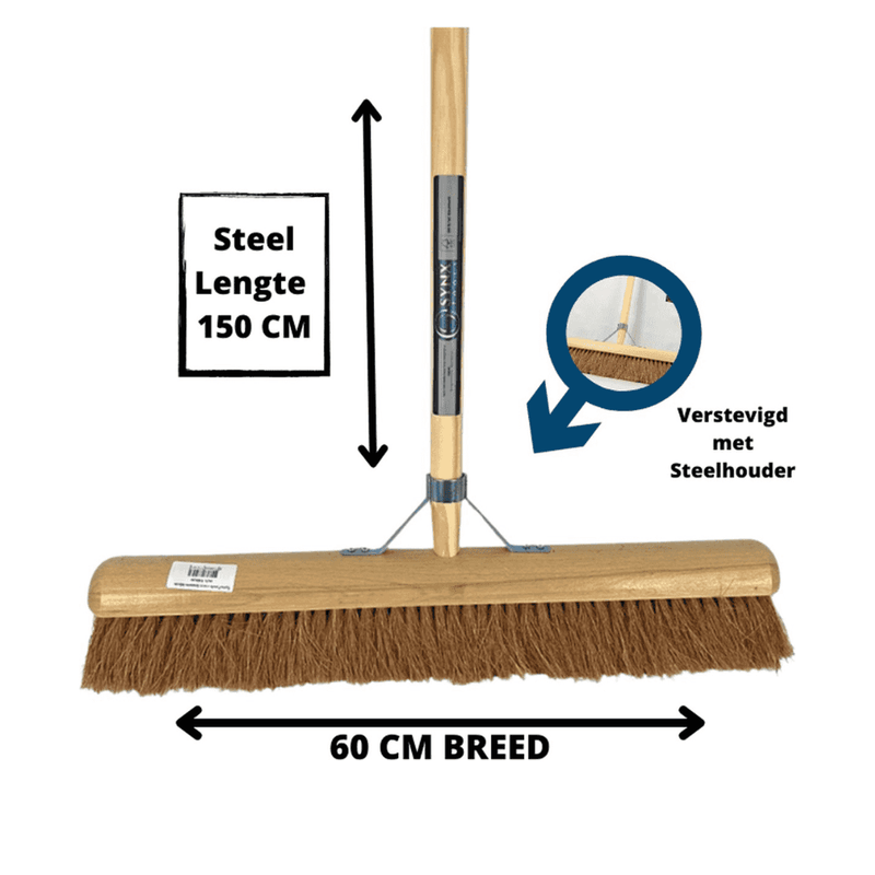Synx Tools Bezem Coco zaalveger 60cm met steel 160cm