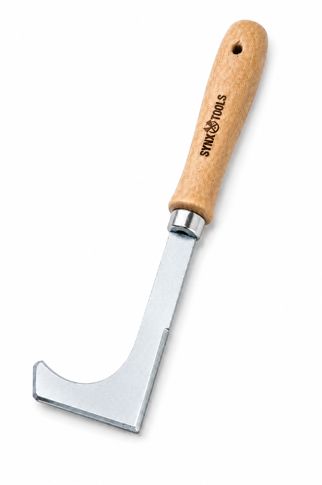 Voegenmes van Synx Tools met houten handvat voor nauwkeurig voegen reinigen en onkruid verwijderen