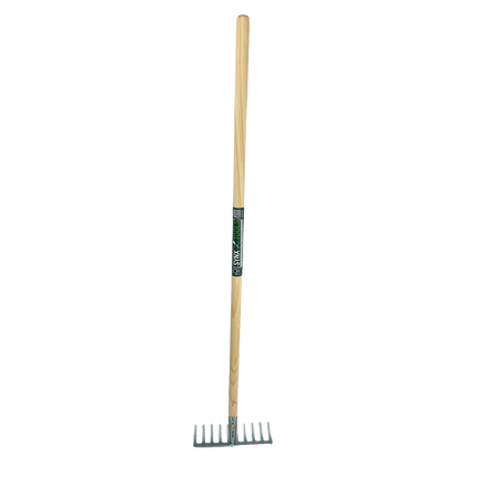 Synx Tools tuinhark 10 tanden met stalen harkkop en totale lengte van 120 cm voor egaliseren en bodembewerking.
