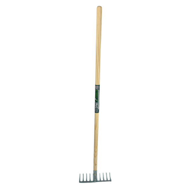 Synx Tools tuinhark 10 tanden met stalen harkkop en totale lengte van 120 cm voor egaliseren en bodembewerking.