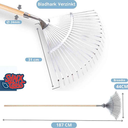verstelbare gazonhark met 150 cm steel en 22 verenstalen tanden