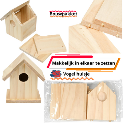 Synx Tools Vogelhuisje Hout - Vogelartikelen - vogelbad - Vogels - Vogels accessoires - Vogelhuis - 10.4 x 9.6 x 12.3cm