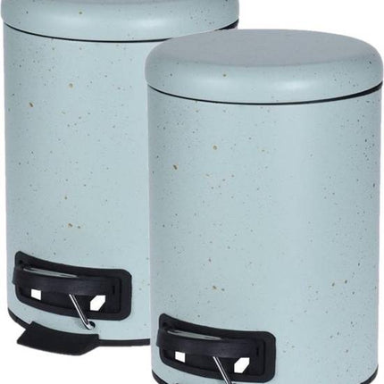 2x stuks mintgroene vuilnisbakken/pedaalemmers met spikkels 3 liter - kleine prullenbakken