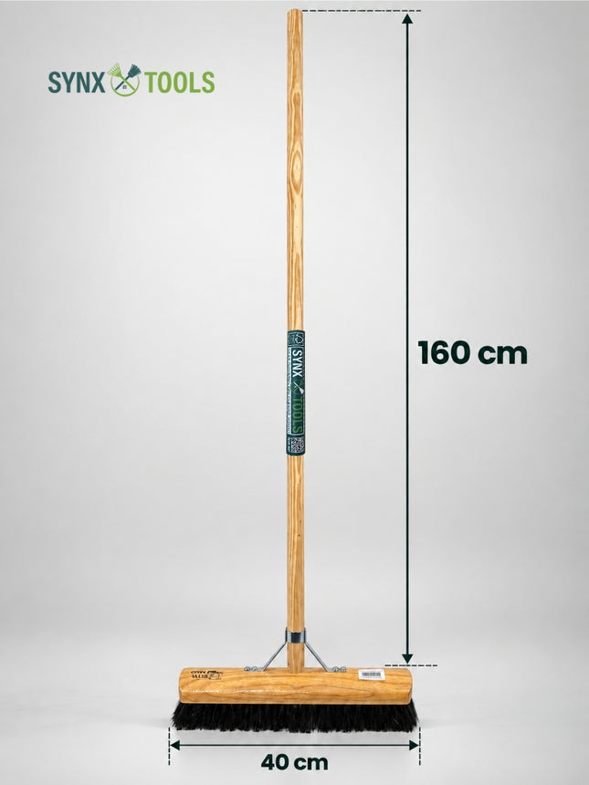 Synx Tools zaalveger 40 cm met paardenhaar mix en lange 150 cm bezemsteel voor binnengebruik