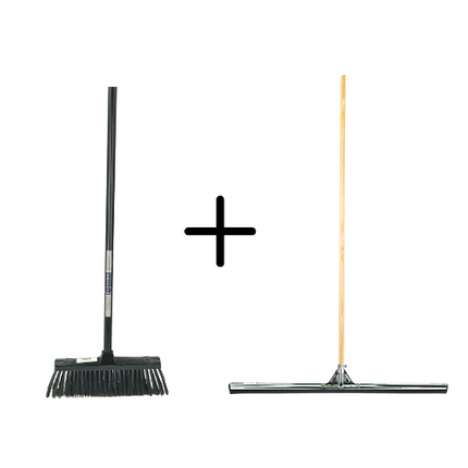 Binnenbezem Zwart + Vloertrekker 75cm met Steel 150cm 