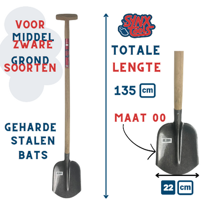 bats maat 00 met een totale lengte van 135 cm en een breedte van 22 cm