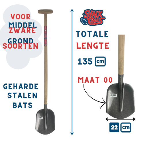 bats maat 00 met een totale lengte van 135 cm en een breedte van 22 cm