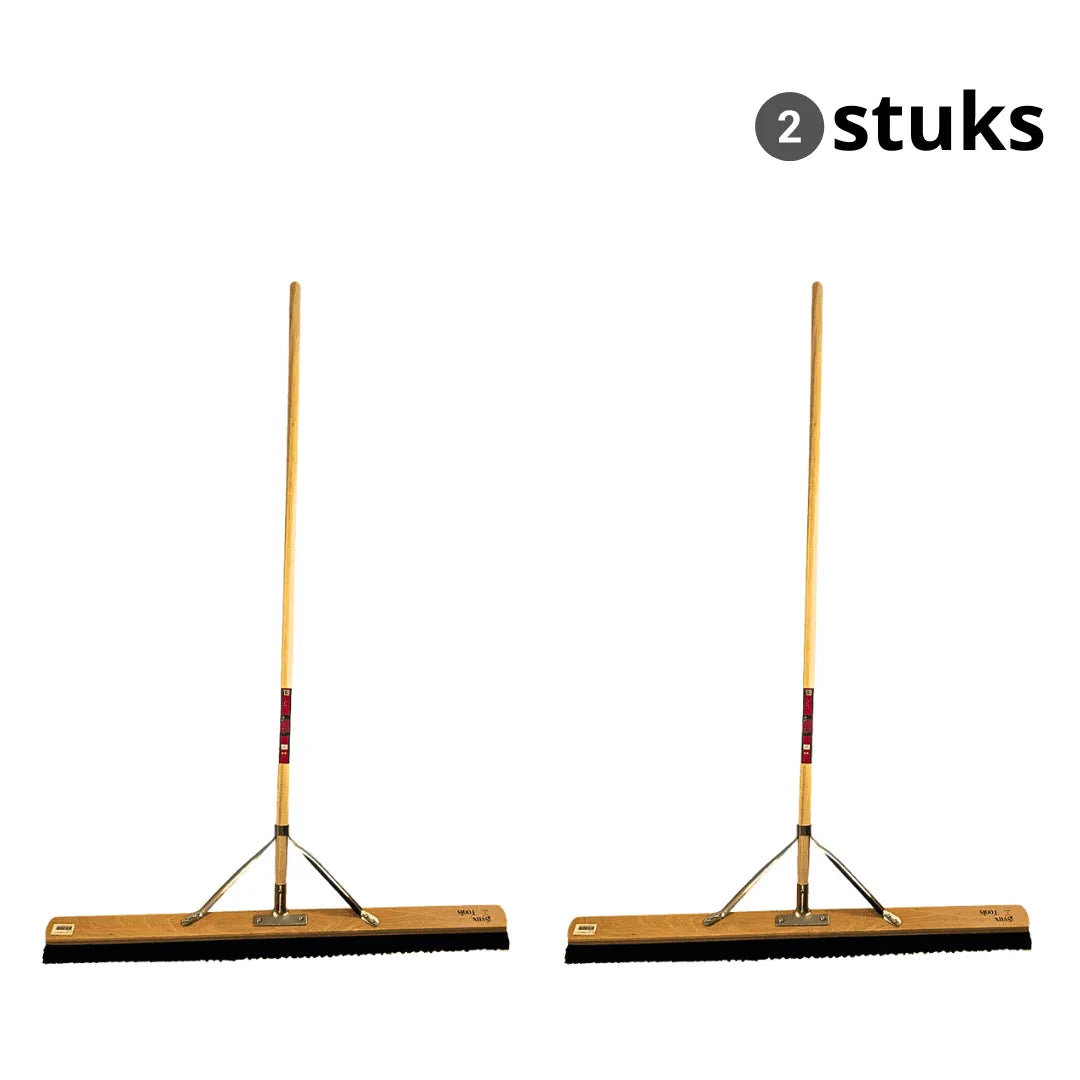 Synx Tools set van 2 zachte paardenhaar zaalveg ers 100 cm breed met houten steel 150 cm voor gladde vloeren en binnenruimtes.
