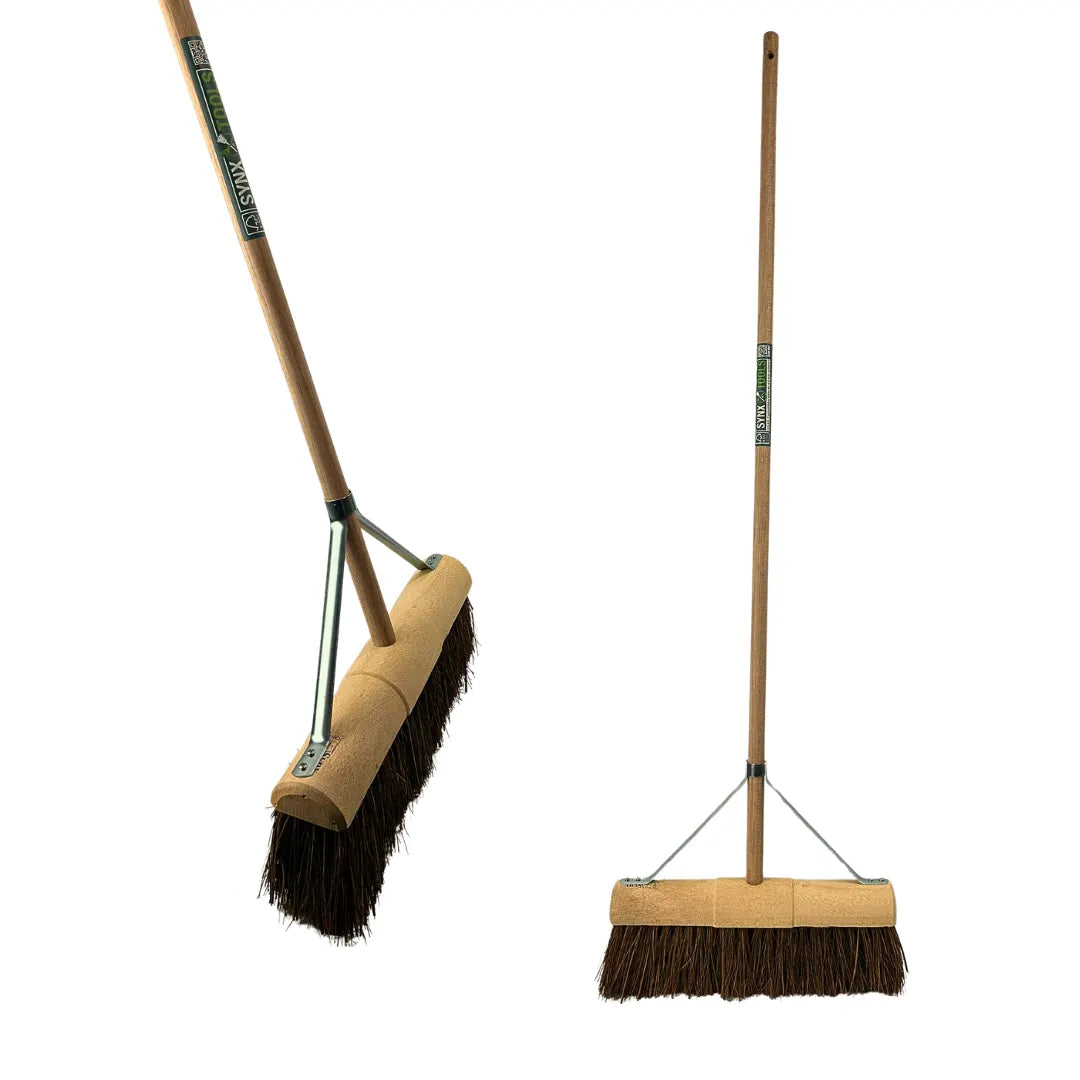 Synx Tools Wegenbouwbezem 45 cm - Straatbezem / Stadsbezem - Harde natuurvezels - veger - Bezems buitenbezem - Steel 150cm