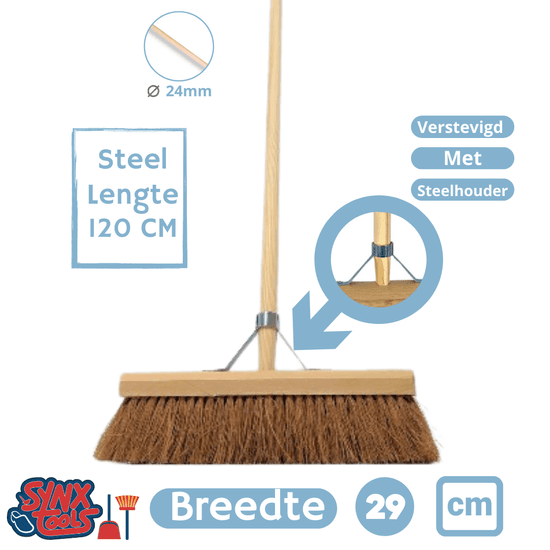 Synx Tools Coco Bezem binnen 30 cm - Met steel 130cm