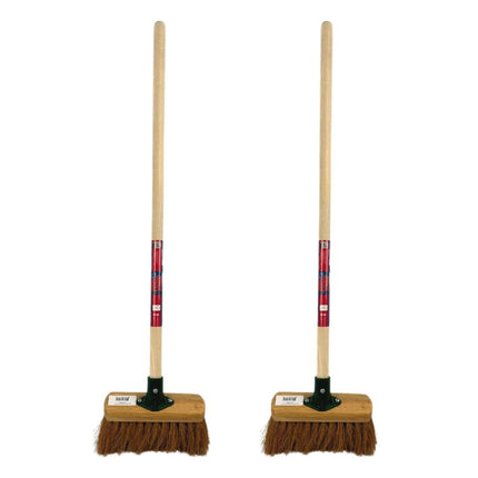 Synx Tools Kinderbezem Cocos set van 2 - Bezems - Buitenspeelgoed / Speelgoed incl. Steel 57cm - tuinierspeelgoed - Schepjes - Kinderen - Totale lengte 65cm