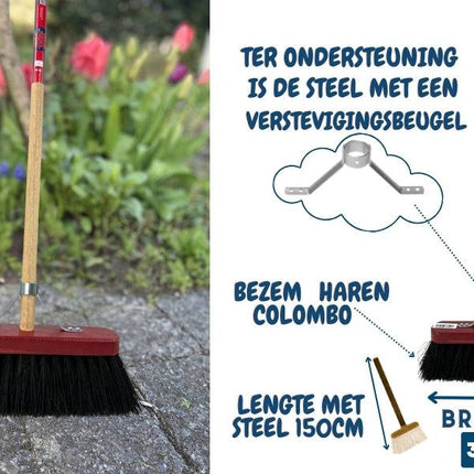 Stadsbezem Colombo 30 cm met natuurvezelharen en houten steel