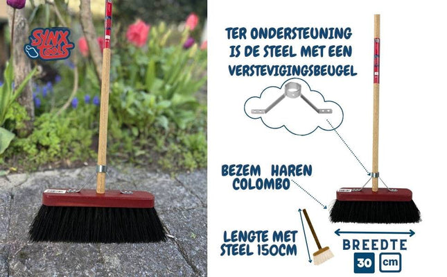 Stadsbezem Colombo 30 cm met natuurvezelharen en houten steel