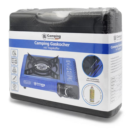 Camping kooktoestel 1 pit   Camping Gasstel met draagkoffer blauw Draagbaar Gasfornuis