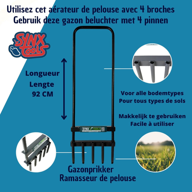 Metalen gazonbeluchter met holle buisjes voor gazon beluchten – Synx Store