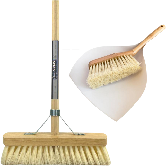 Synx Tools Innenbesen Fibersoft mit Stiel (140 cm) – Weicher Besen für den Innenbereich – Raumkehrer &amp; ECO-Kehrschaufel-Set (Bambus-Kollektion)
