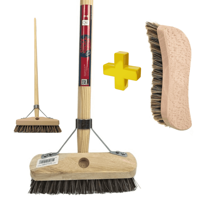 Synx Tools Luiwagen Union + Werkhandborstel Union Set - Multipack set - Schrobber - Schoonmaakbezem - Schrobborstels - Incl. Steel 150 cm