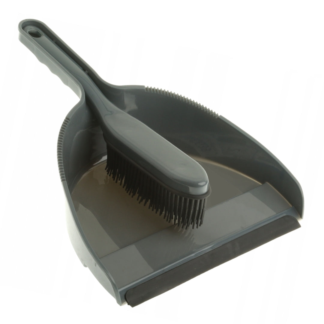 Stoffer & blik rubberen haren Grijs - rubberen handveger Kunststof - 22 cm