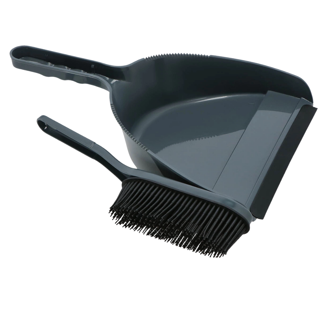 Stoffer & blik rubberen haren Grijs - rubberen handveger Kunststof - 22 cm