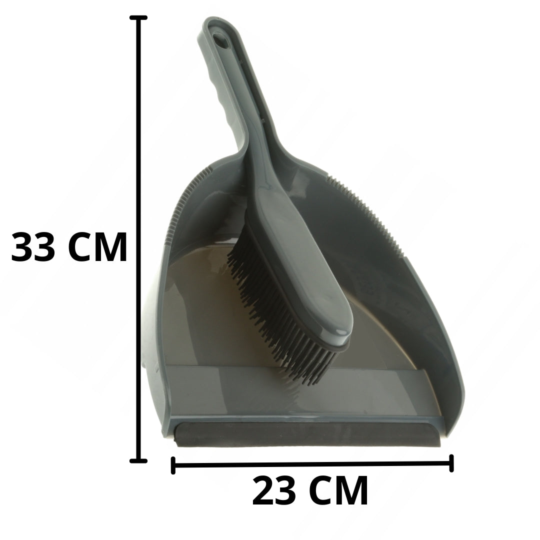 Stoffer & blik rubberen haren Grijs - rubberen handveger Kunststof - 22 cm