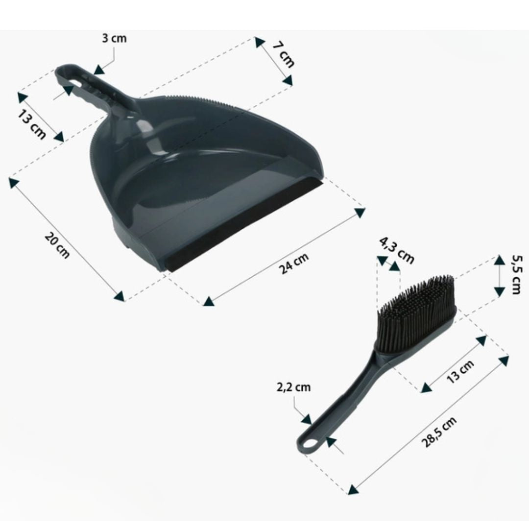 Stoffer & blik rubberen haren Grijs - rubberen handveger Kunststof - 22 cm