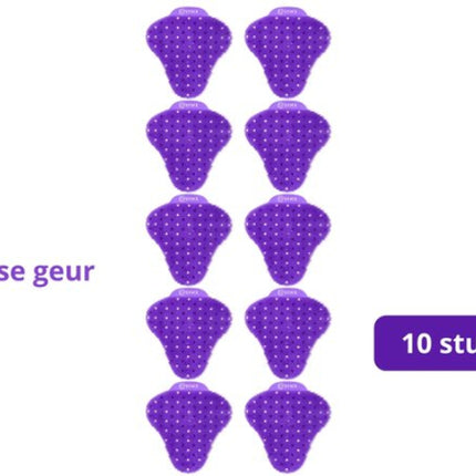 10 paarse urinoirroosters met een witte achtergrond