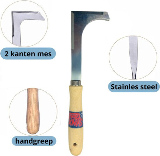 handvoegenmes met roestvrijstalen mes en houten handgreep