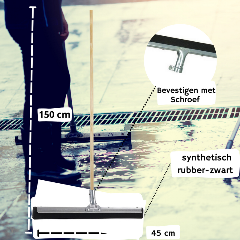 Synx Tools Vloertrekker met steel  45 cm - Watertrekker - Dweilen - vloerwisser - Schoonmaakartikelen - Vloermop/Vloerreiniger -  Met Steel 150cm