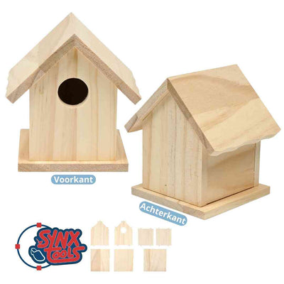 Synx Tools Vogelhuisje Hout - Vogelartikelen - vogelbad - Vogels - Vogels accessoires - Vogelhuis - 10.4 x 9.6 x 12.3cm