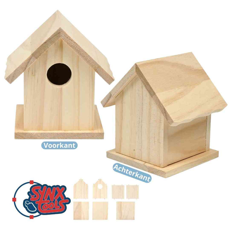 Synx Tools Vogelhuisje Hout - Vogelartikelen - vogelbad - Vogels - Vogels accessoires - Vogelhuis - 10.4 x 9.6 x 12.3cm