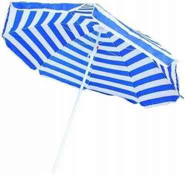 Parasol avec porte parasol - Parasol de plage rayé bleu/blanc 165 cm - Ajustable