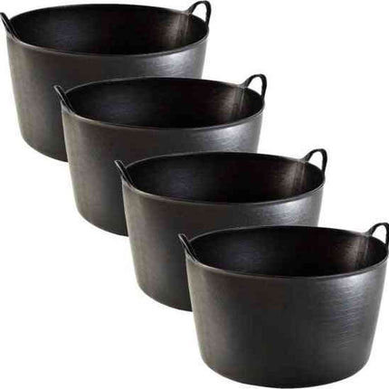 4x Zwarte Wasmanden/Emmers 42L Opberg en Draagmanden 53cm