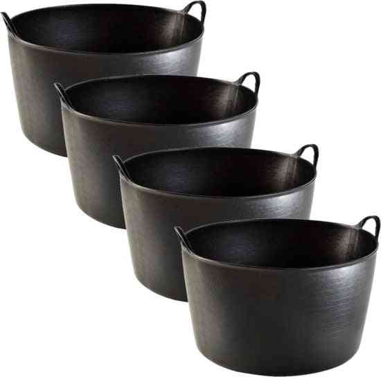 4x Zwarte Wasmanden/Flexibele Emmers 42L - Opberg- en Draagmanden 53 cm