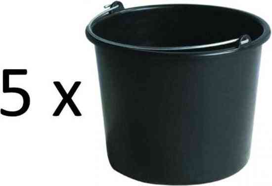 Synx Tools 5x Bouwemmer 12L XXL Zwart - Voordeelpak - Bouwartikelen - Huishoudemmers - Klusemmer