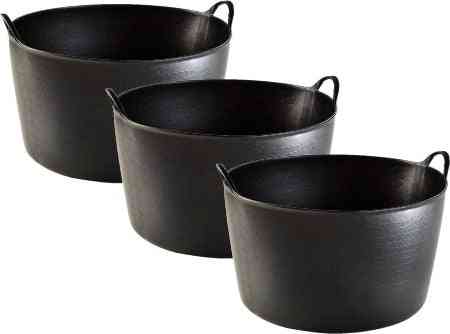 3x stuks zwarte wasmanden/flexibele emmers 45 liter - Opbergmanden - Draagmanden 53 cm