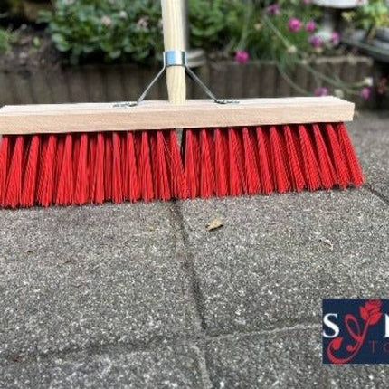 Straatbezem Nylon Rood 50 cm met houten steel 150 cm