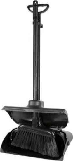Synx Tools Stoffer & Blik zwart professional - Stoffer blik set - Schoonmaakartikelen - Bezem / veger met lange steel