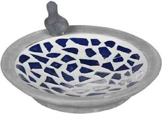 Tuinplus Vogelbad rond met mozaïek - Vogelbad - Drink- en voerbak - 25 x 25 x 9 cm