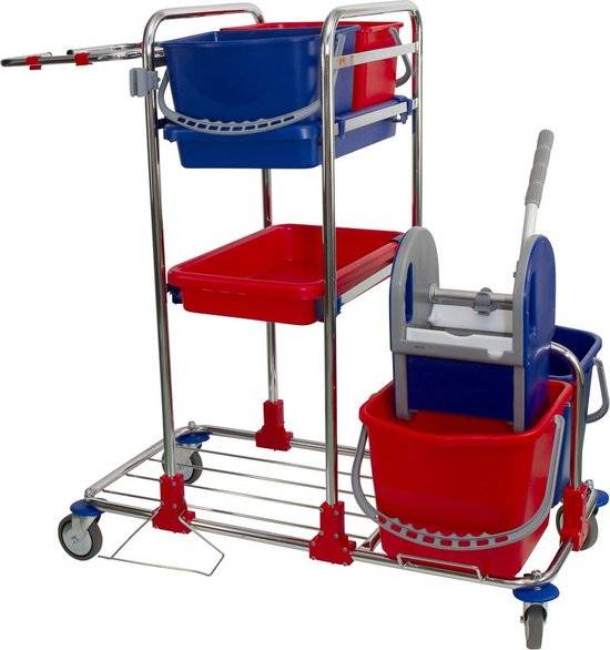 Synx Tools Chrome Schoonmaakwagen - Werkwagen met Wielen - Systeemwagen voor Kantoor/Hotel