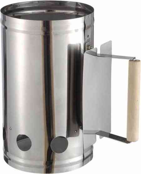 RVS Barbecue Briketten Starter - Houten Handvat - 27 x 17 cm