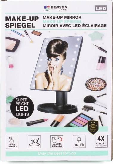 Benson Make-Up Spiegel - LED Touch - Dimbaar - 16 Leds - Zwart